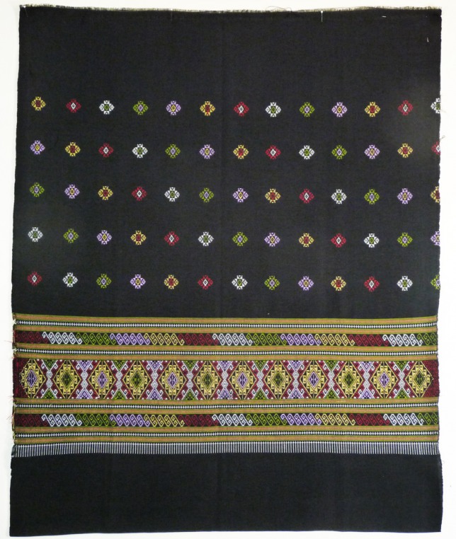 Black cotton sarong with woven diamond decoration